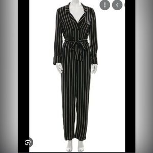 Reformation V Neck Striped Black and White Tuxedo Jumpsuit Size 0